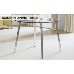 Modern Minimalist Style Round Transparent Tempered Glass Table, Tempered Glass Top, Silver Metal Legs, Suitable For Kitchen, Dining Room, Living Room Unavailable Platforms- AliExpress