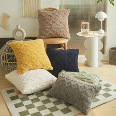 Jacquard Plush Geometric 3D Throw Pillow Cover (Multi-size)