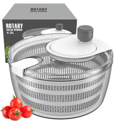 Ourokhome Salad Spinner Lettuce Dryer Hand-crank Rotary Vegetable Dryer Veggie Washer with Transparent Bowl and Colander for Greens Herb Berry Fruits Macaroni 3.5 QT White